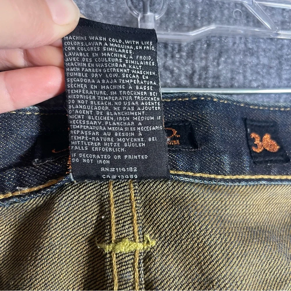 Ed Hardy Mens‎ 36X34  Yellow Logo Dark Wash Denim Distressed Designer Jeans Y2K